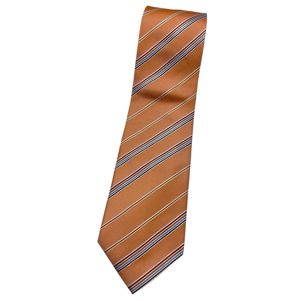 NEW BORSALINO Men's 100% Silk Necktie LUXURY Tie Orange Striped W:3.4"